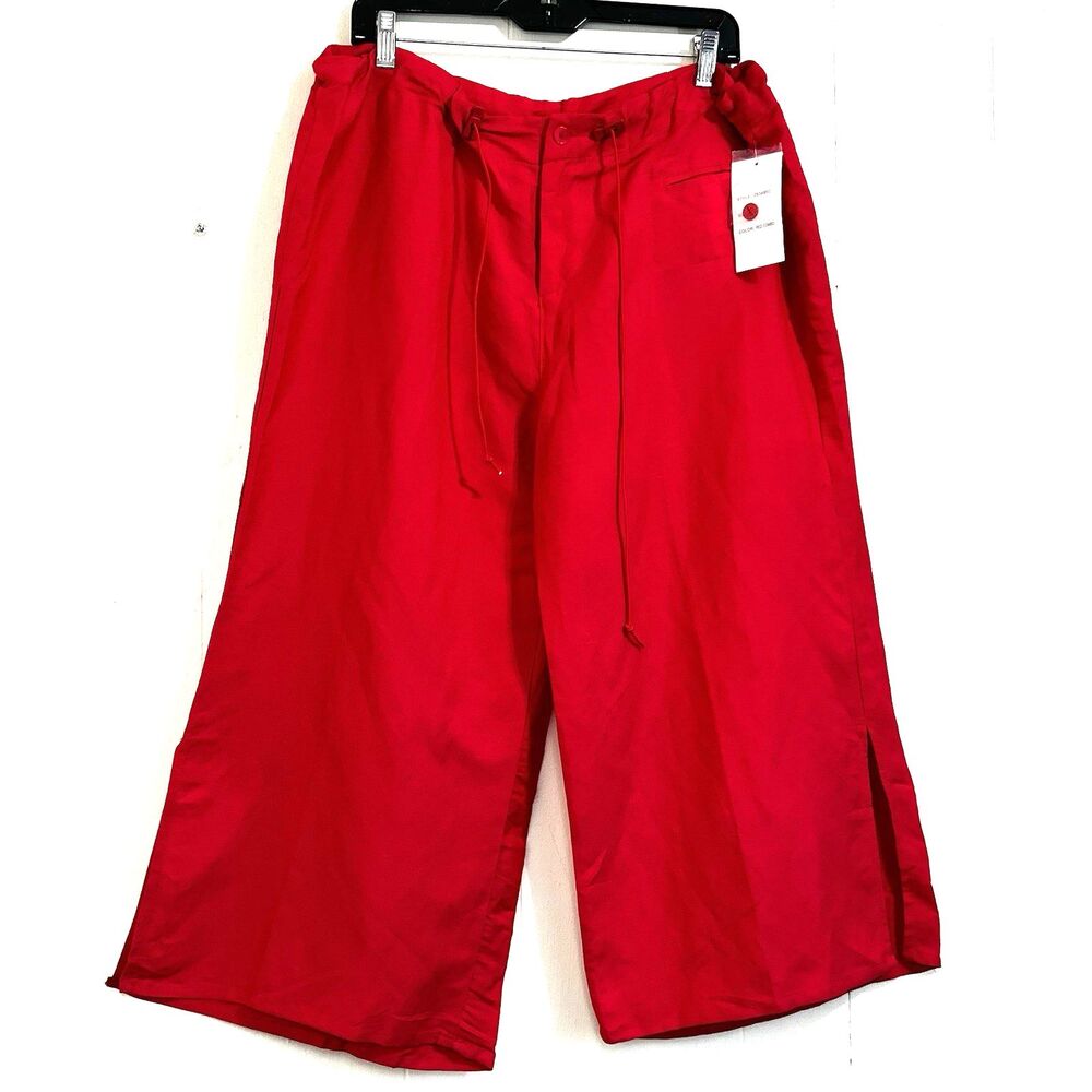 Sherry Taylor Wide Leg Red Combo Cropped Pants Size 1X Ramie Rayon Lightweight